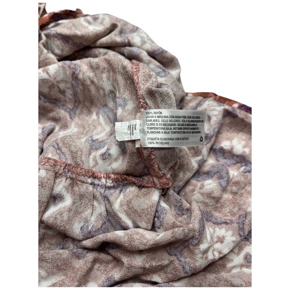 Knox Rose Midi Floral Tiered Boho Scoop Neck Short Puff Sleeves Tie Rust XXL - Picture 11 of 13